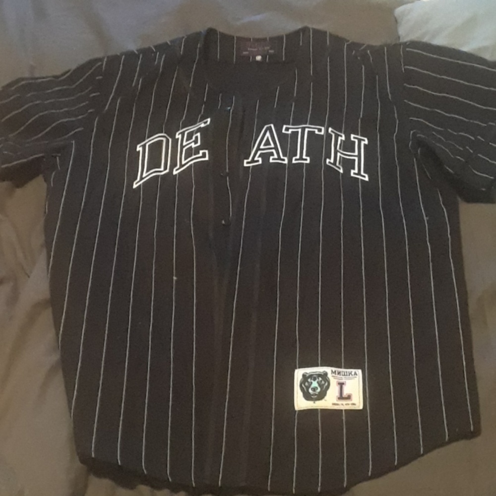 Men's large Mishka Death pinstripe jersey